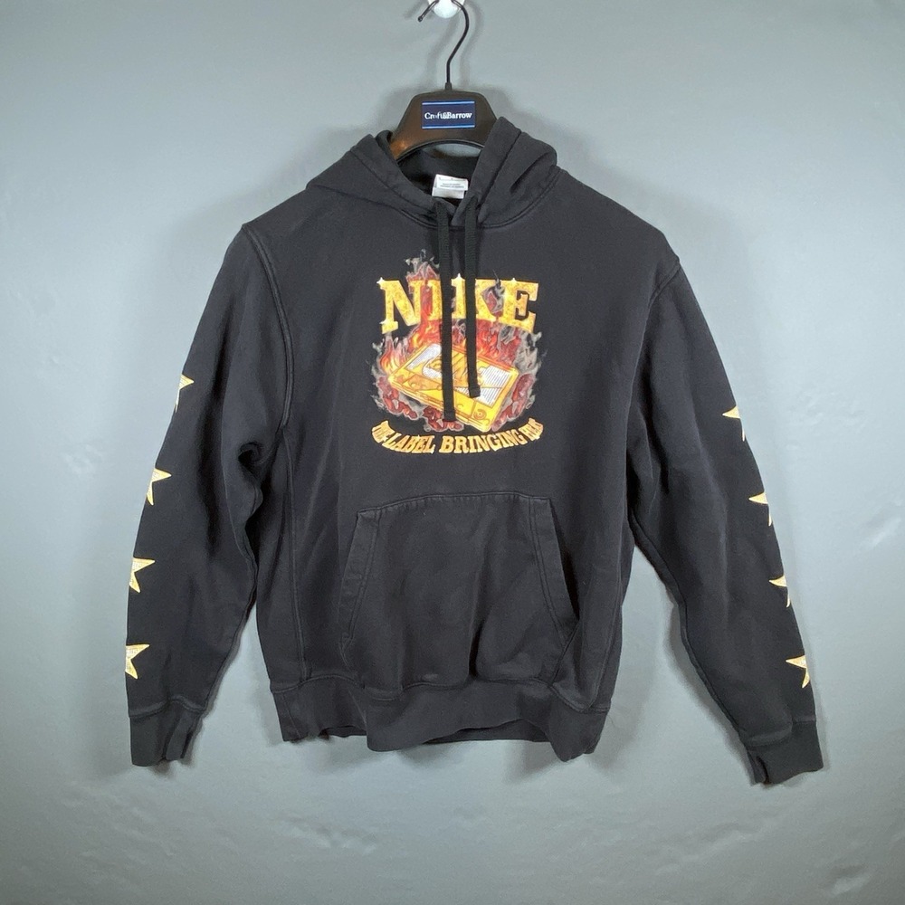 NIKE Mens Hoodie 3rd Coast Graphic Basketball Black Pullover Gold Star Sz M